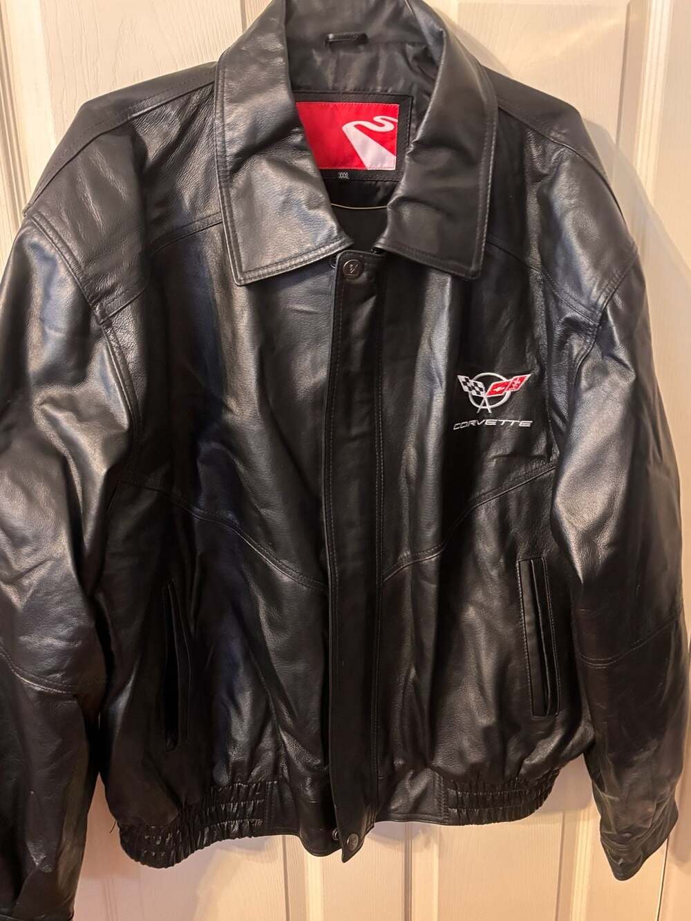 Vintage Chevrolet Corvette Embroidered Black Leather Racing Jacket Size XXXL